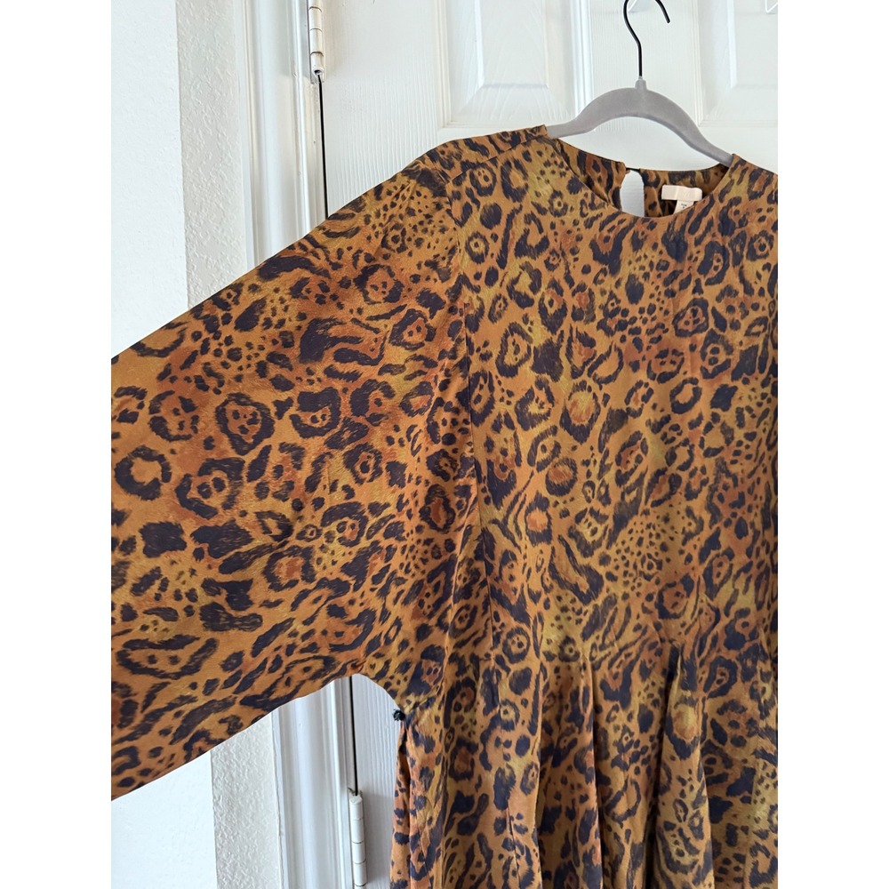 H&M Brown Leopard Print Flowy Mini Dress Long Sleeve Boho‎ Animal Print Size S - Picture 3 of 11